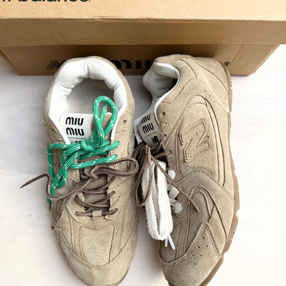 Miu Miu x New Balance 530 Suede Sneakers Ecru